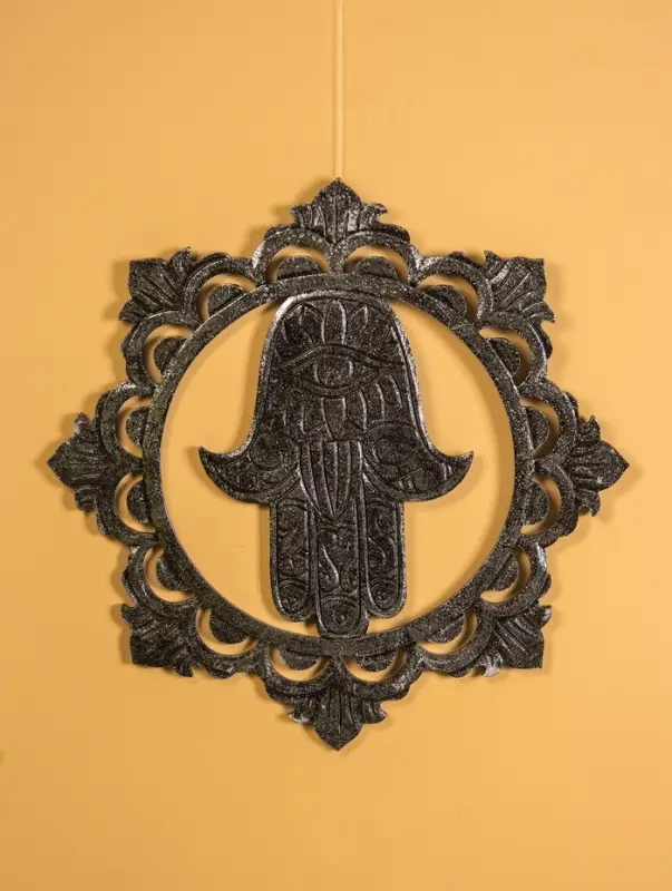 Панно "Хамса" МДФ, 40х40х1 см, цв. серебро/чёрный