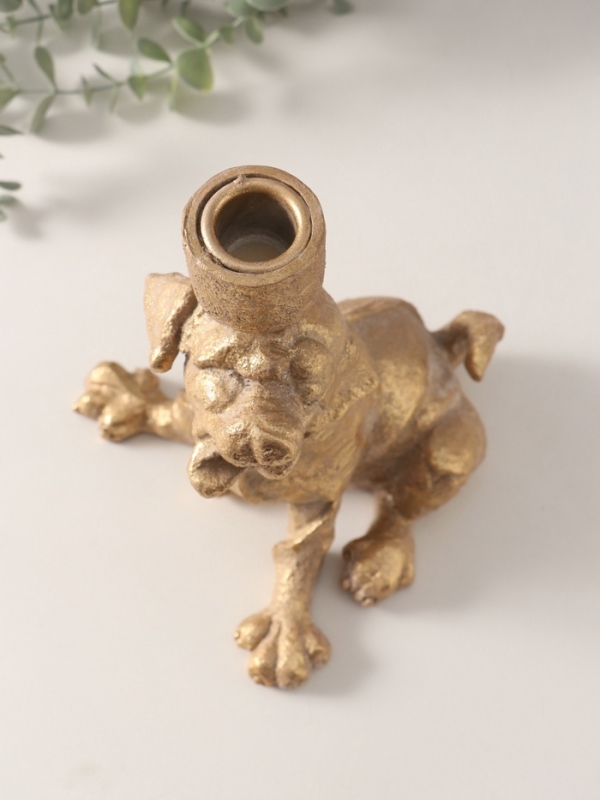 Подсвечник полистоун на 1 свечу "Шарж. Зевающий щенок" золото 15,8х15,3х20 см