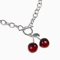 Кулон-цепь крупная "Вишня", цвет красный в серебре 40+удл