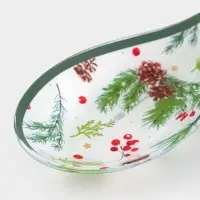 Подставка под ложку &laquo;Еловые ветки&raquo; 26.5&times;9.5&times;2.5 см, стекло, белая, зелёная