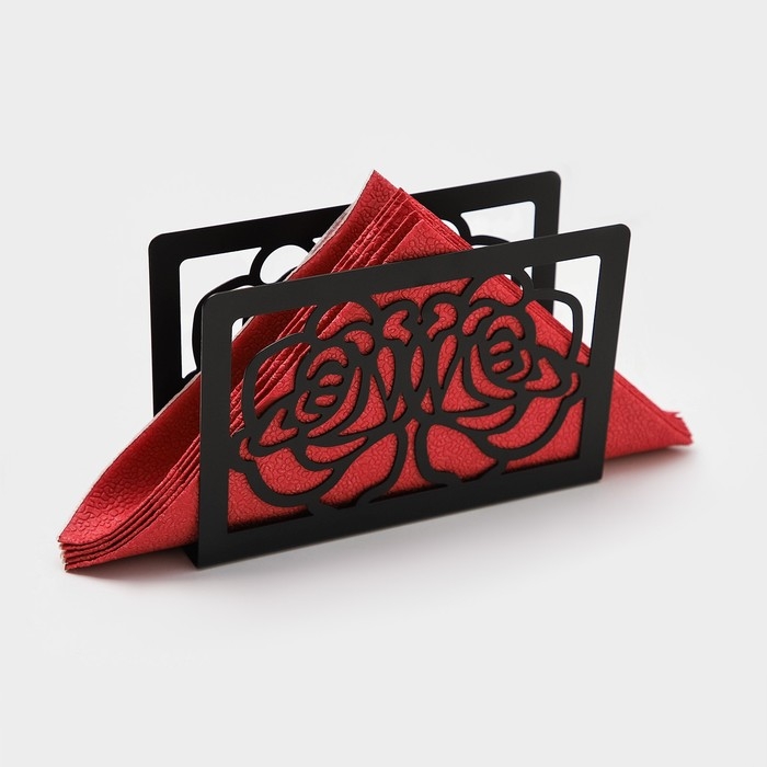 Салфетница Доляна &laquo;Цветы&raquo;, 15&times;4&times;10 см, цвет чёрный