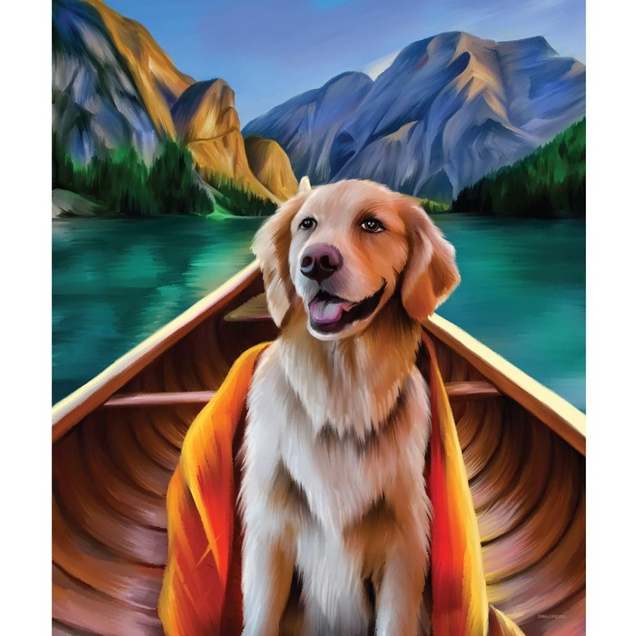 Алмазная мозаика с частичным заполнением на холсте &laquo;Пёс в лодке&raquo;, 50 x 60 см