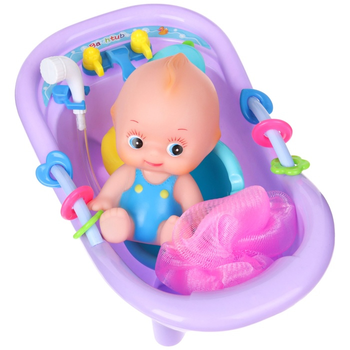 Набор резиновых игрушек для ванны &laquo;Пупс в ванне&raquo;, с пищалкой, 5 шт, цвет МИКС, Крошка Я