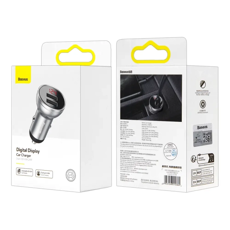 Переходник АЗУ на 2 USB 24W Digital Display CCBX-0S Baseus серебро