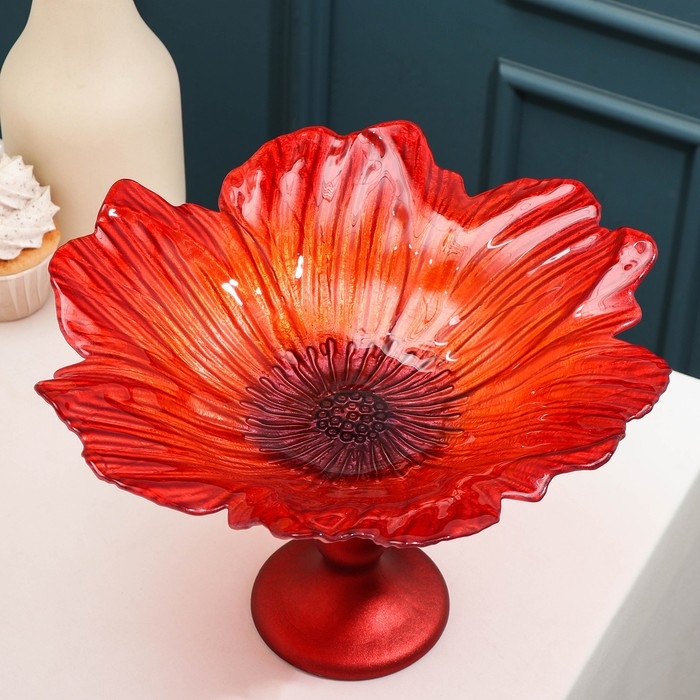 Блюдо сервировочное на ножке &laquo;Маки&raquo;, d=30 см, цвет красный