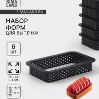 Формы для выпечки перфорированные Доляна &laquo;Прямоугольник&raquo;, набор 6 шт, пластик, 10&times;5,5&times;2 см, чёрные