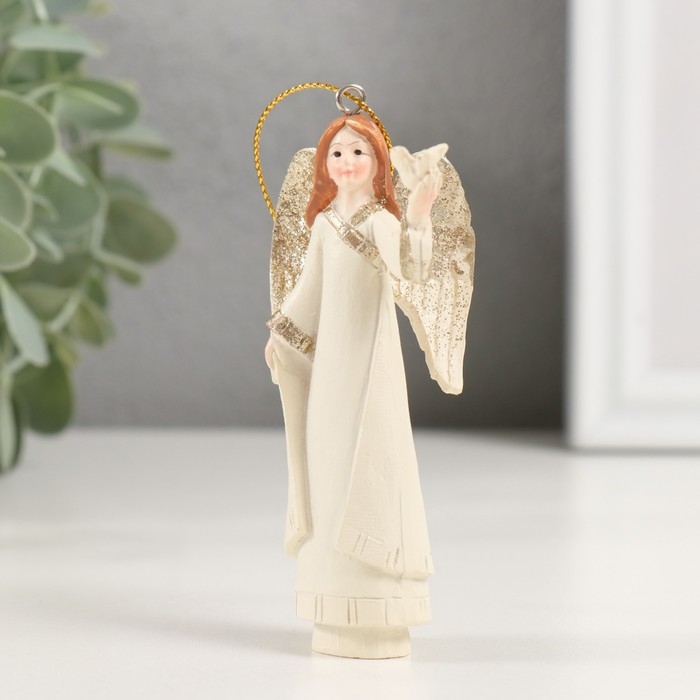 Сувенир полистоун подвеска "Ангел с птенчиком в руке" 4,5х4х10,5 см