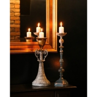 Подсвечник металл на 1 свечу "Лучиано" серый с золотом 16х16х42 см