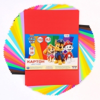 Картон цветной тонированный, А3, 36 листов, 18 цветов, немелованный, двусторонний, в пакете, 140 г/м&sup2;, Щенячий патруль