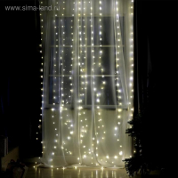Гирлянда &laquo;Занавес&raquo; 2.8 &times; 3 м роса на крючках, с пультом, IP20, серебристая нить, 300 LED, свечение тёплое белое, 8 режимов, USB