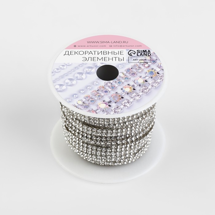 Стразы термоклеевые, ширина - 7 мм, 4,5 &plusmn; 0,5 м, цвет серебряный