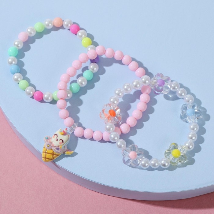 Набор детских браслетов &laquo;Выбражулька&raquo; трио, единорог с пирожным, цветные