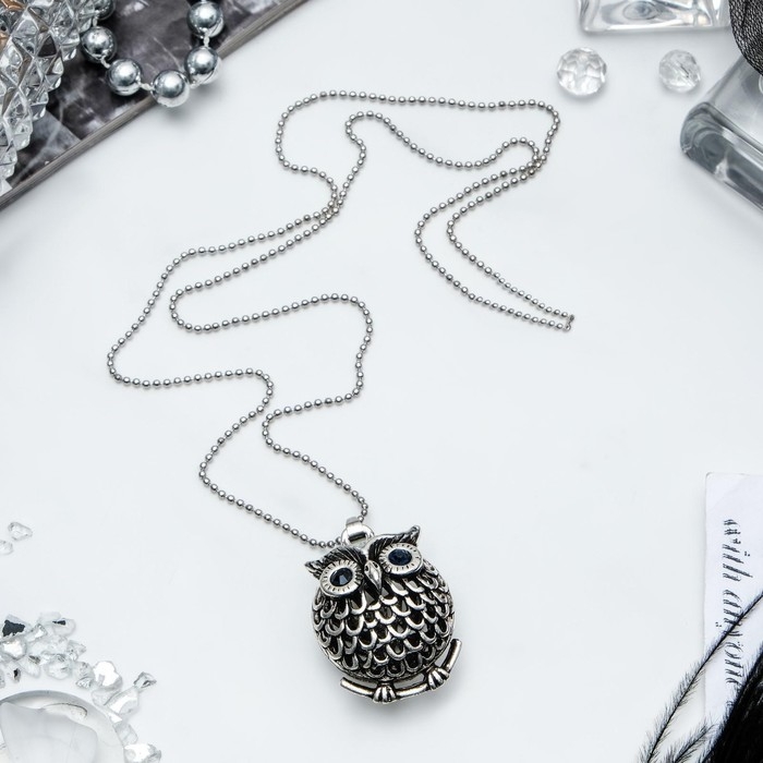 Кулон &laquo;Сова круглая&raquo; аrt, цвет серебро чернёное, 44 см