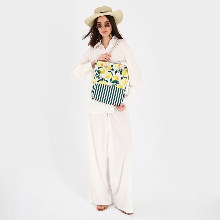 Сумка женская пляжная на молнии, цвет белый/жёлтый