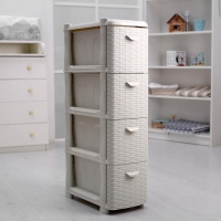 Комод узкий 4-х секционный &laquo;Ротанг&raquo;, цвет белый