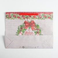 Пакет подарочный новогодний крафтовый горизонтальный &laquo;Спешу поздравить с Новым годом&raquo;, L 40 х 31 х 9 см, Новый год