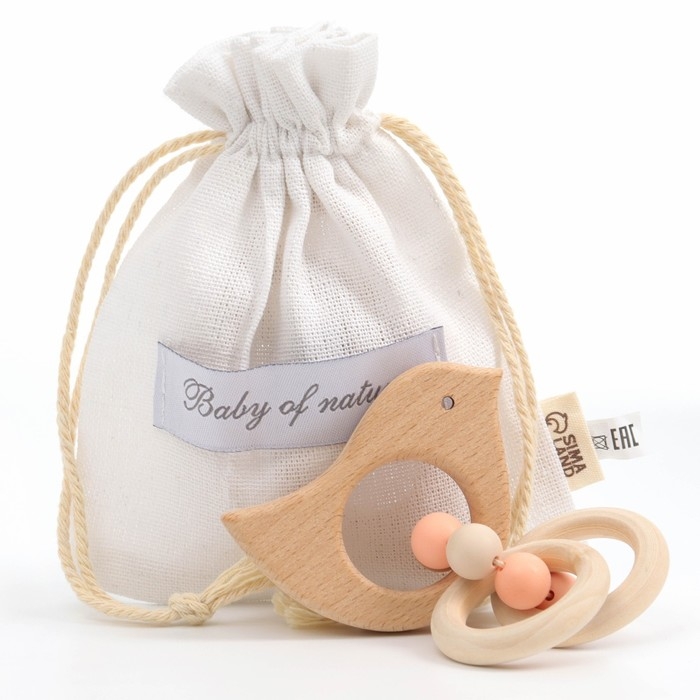 Прорезыватель для зубов &laquo;Bird&raquo; с эластичными и деревянными элементами