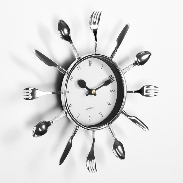 Часы настенные, для кухни, "Вилки, ложки, поварешки", бесшумные, 25 х 25 см, циферблат d-11 см 83107