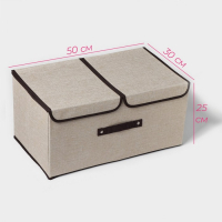 Короб стеллажный для хранения с двойной крышкой Доляна &laquo;Тэри&raquo;, 50&times;30&times;25 см, цвет бежевый