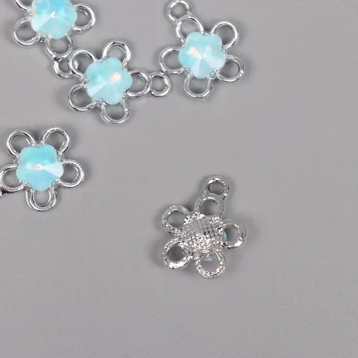 Декор для творчества металл "Цветок" серебро, голубой 1,8х1,5х0,5 см