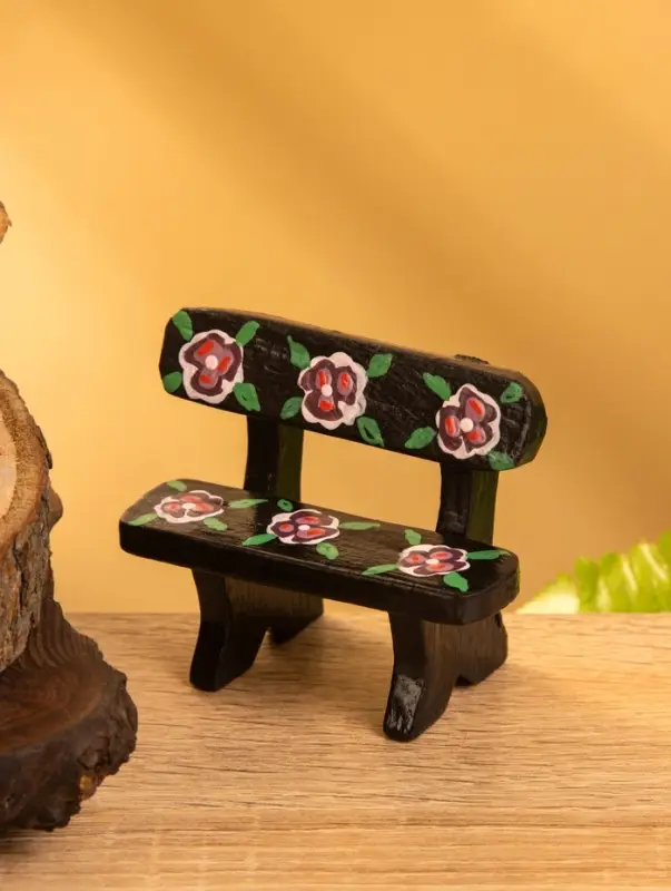 Сувенир дерево "Скамейка с цветами" цв. чёрный, 6,5х3,5х6 см