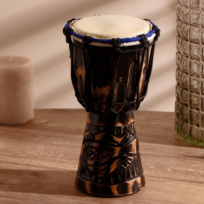 Сувенирный музыкальный инструмент барабан джембе "Тёмный" 26х14х14 см МИКС