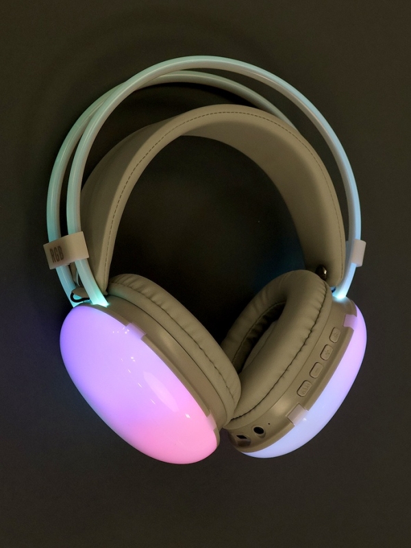 Наушники полноразмерные Mybit W-33, RGB подсветка, BT5.3, 800 мАч, Type-C, белые