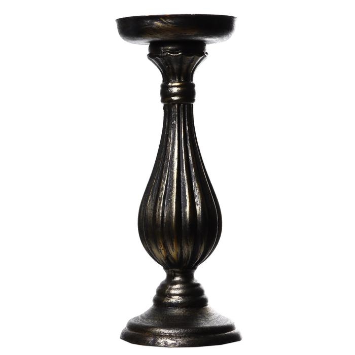 Подсвечник дерево на 1 свечу "Фердинанд" чёрный с золотой  патиной 28х10,5х10,5 см