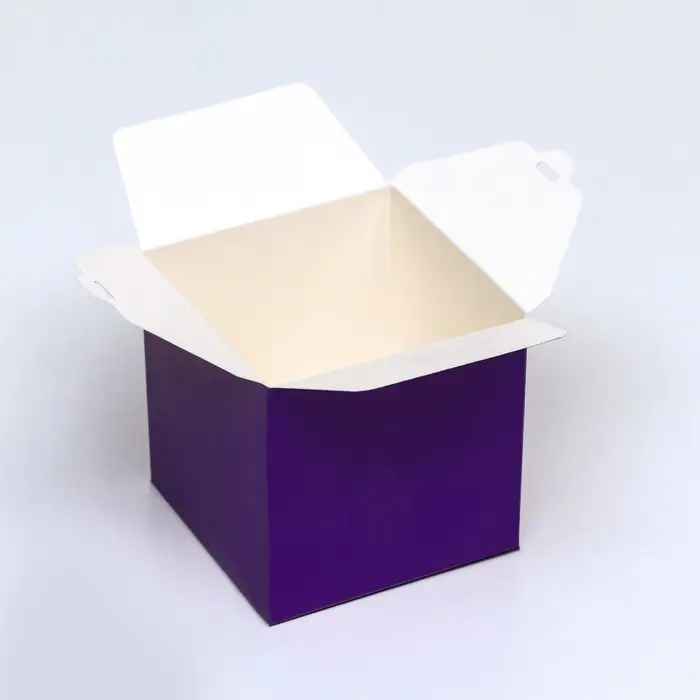 Коробка складная, квадратная с лентой, фиолетовая, 8&times;8&times;8 см