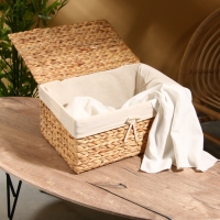 Корзинка прямоугольная с крышкой и тканевым подкладом, 44х30х20 см, водный гиацинт