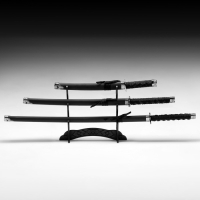 Сув. изделие катаны 3в1 на подставке, ножны кожзам, матовая, черная  47/70/89см