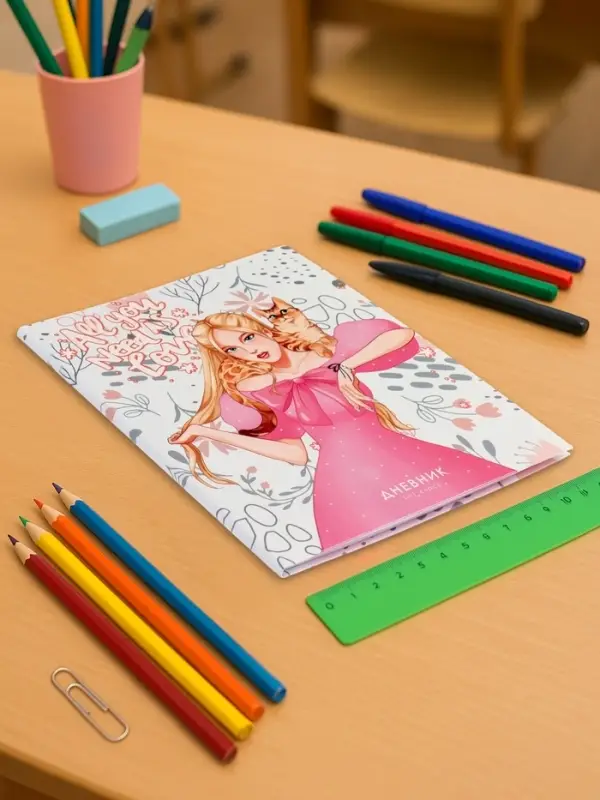 Дневник школьный для 1-11 классов, &laquo;Яркая девушка&raquo;, интегральная (гибкая) обложка, матовая ламинация, выборочный лак, 40 листов