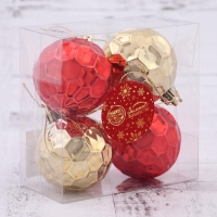 Набор шаров пластик d-6 см, 4 шт "Соты" красно-золотой
