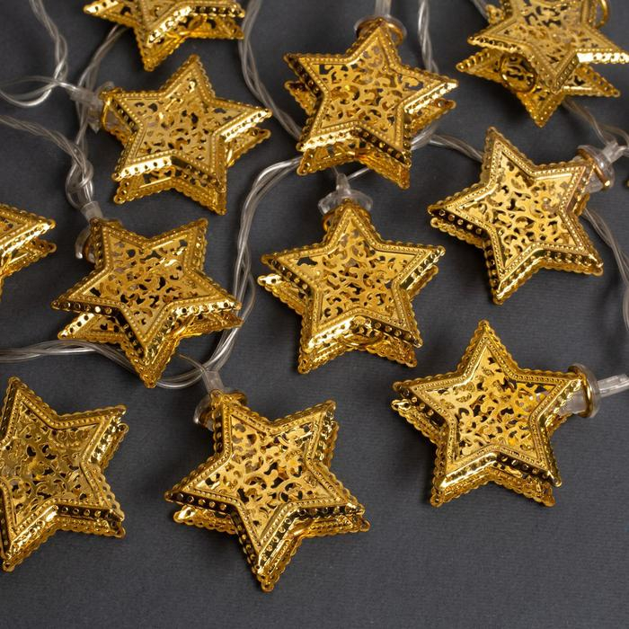 Гирлянда &laquo;Нить&raquo; 4 м с насадками &laquo;Звёздочка&raquo;, IP20, прозрачная нить, 20 LED, свечение тёплое белое, 8 режимов, 220 В