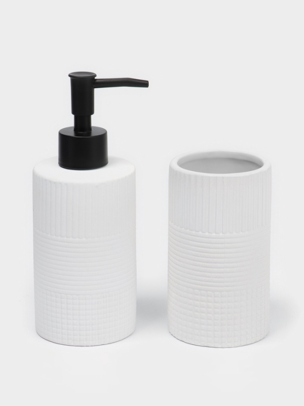Набор для ванной "Полосы" 4 предмета (дозатор для мыла, 2 стакана,  мыльница)