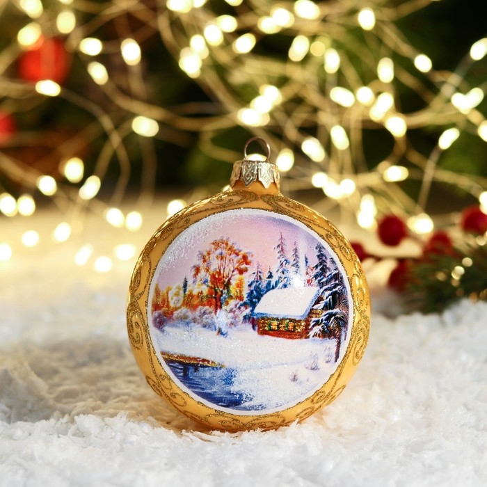 Шар новогодний " Пейзаж" 8 см, микс