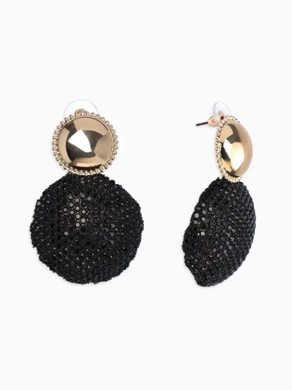 Серьги "Сияние вечера" круг двойной, цвет чёрный в золоте