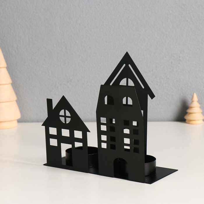 Подсвечник металл на 2 свечи "Домики" d=4 см 14,5х6х13 см