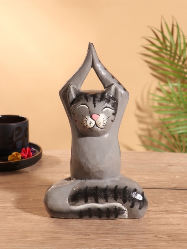 Сувенир интерьерный "Кот-йог" дерево 25 см