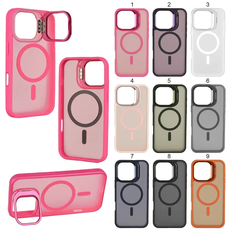 Чехол iPh 16 Pro MagSafe матовый цветной с подставкой