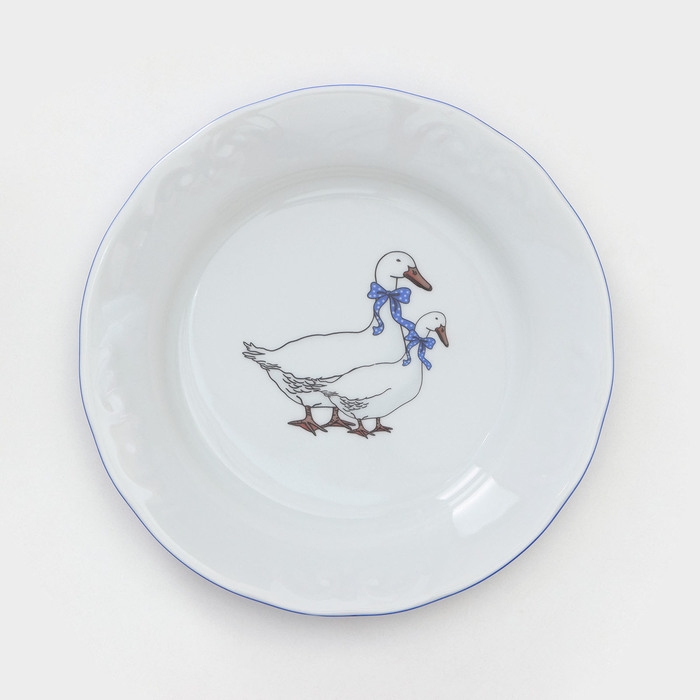 Набор фарфоровых тарелок &laquo;Гуси&raquo;, 12 предметов: 6 супниц 350 мл, 6 плоских тарелок d=20 см, рисунок микс