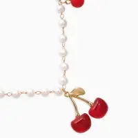 Колье на жемчужной дорожке "Вишня объемная", цвет красно-белый в золоте 40+удл, d6