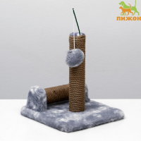 Когтеточка двойная для котят на подставке, джут, 30 х 28 х 32 см, серая с лапками