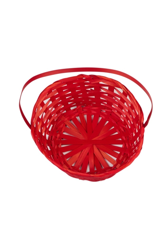 Корзина плетёная, 20&times;20&times;9 см, ручка h=25 см, бамбук, красная