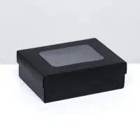 Коробка подарочная складная, упаковка, крышка - дно, с окном, чёрная, 16.5&times;12.5&times;5.2 см