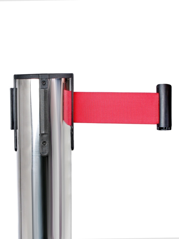Стойка ограждения сер с вытяжной лентой-280см КРАСНАЯ,высота-90см,d- 6см,напольный d-32см
