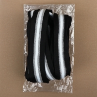 Тесьма трикотажная лампас 40 мм, 9,1 &plusmn; 0,5 м, цвет чёрный/серебряный/белый