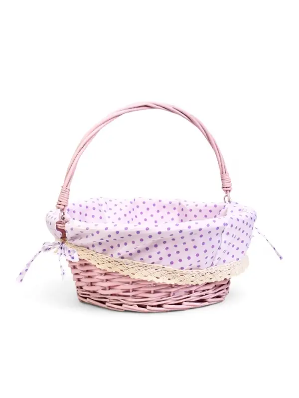 Корзина плетеная 32 х 32 х 14 см, ручка h=14 см розовый  ткань