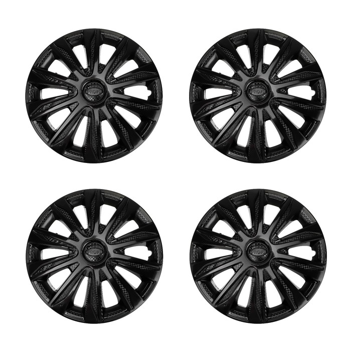 Колпаки колесные R14 "PROFI", черный глянец карбон, комплект 4 шт