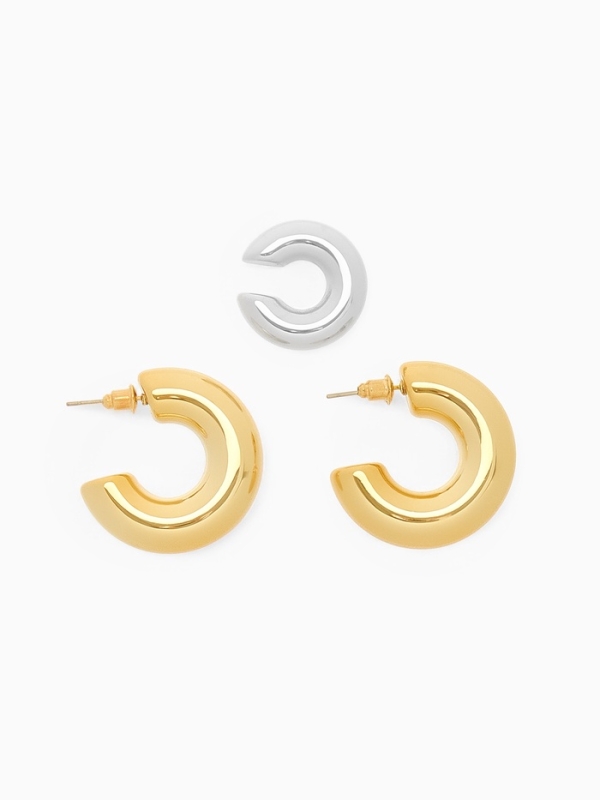 Набор серьги и каффы 3 шт. &laquo;Бублик&raquo; кольца, цвет серебро в золоте